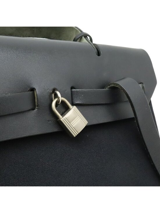 Hermes Herbag a Dos PM Backpack 2-Way Handbag Toile Officier Leather Black